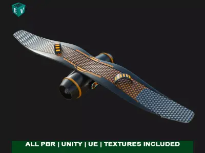  Sci Fi Hoverboard 6 All PBR Unity UE Textures Included Low-poly 3D model