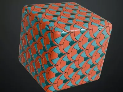 Modern Art Deco Tricolor Fan Mosaic Tiles PBR Seamless Texture