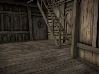 Medieval Lake Village - House 17 with interiors Low-poly 3D model