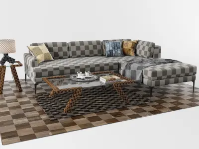 Sofa Andes Right Arm with Coffee table and Accessories 3D model