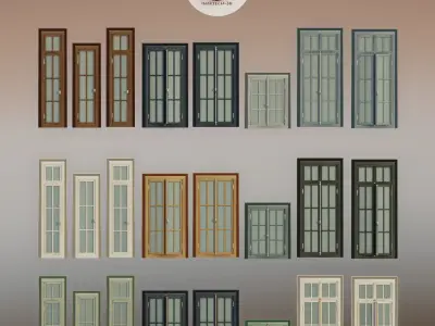 A Collection of 3D Window in Rectangle Styles Low-poly 3D model