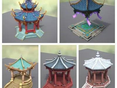 Chinese  Gazebo Octagonal Pavilion Low-poly 3D model