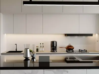 Modern White Marble Kitchen with Island 3D model