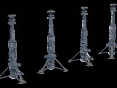 Scifi buildings rocket tower skyscraper Low-poly 3D model