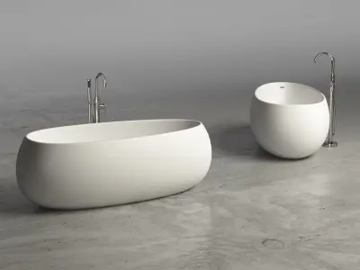 Freestanding resin oval bathtub with floor-mounted tap 12 3D model