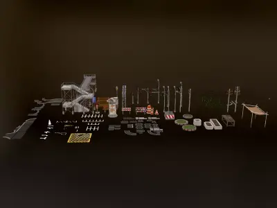 Street Vintage Environment Items Low-poly 3D model