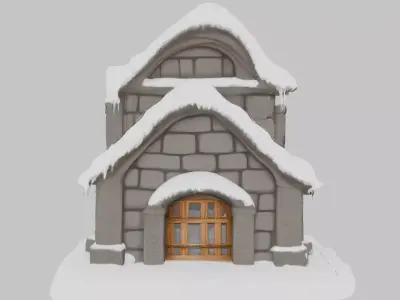 Snowy Stone Cabin Low-poly 3D model