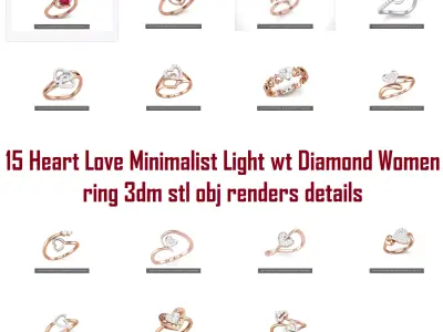 15 Heart Love Minimalist Light wt Diamond Women ring 3dm 3D Model Pack