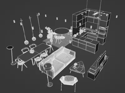 sofa and kitchen 3D model