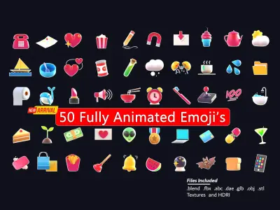 50 new Animated Emojis Low-poly 3D model