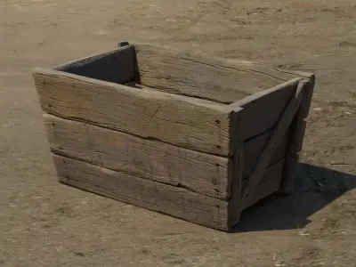 Medieval trapezoid-shaped wooden crate Low-poly 3D model