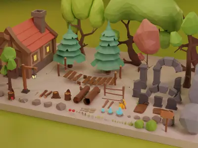Low Poly Fantasy Forest Nature Pack - Cartoon Assets for Games Low-poly 3D model