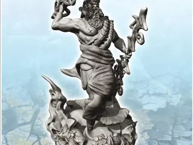 Zeus Jupiter on rock throwing lightning 1 - Medieval Fantasy Mag 3D print model