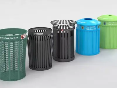 New York street Trash Bins Recycling 3D model