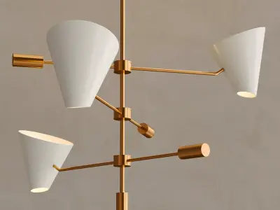 CORNET three light chandelier in brass 3D model