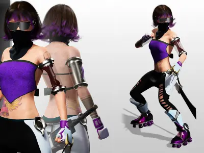 Cyber Ninja Girl Stylized Futuristic Female Character Low-poly 3D model