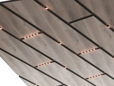 Wooden suspended ceiling with lighting 46 3D model