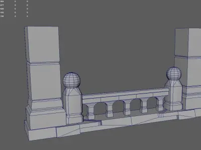 Stone Fence with Columns Low-poly 3D model
