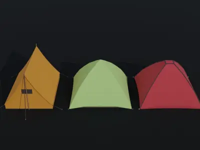 Cartoon tents Polygonal Style Low-poly 3D model