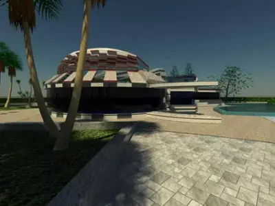 Villa futuristic house with palm trees 3D model