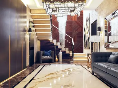 Modern interior stair Art Deco marble  3D model