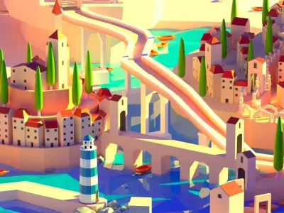 Tuscan coast village Low-poly 3D model