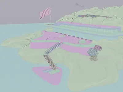 Modern Build futuristic Exterior island rock 3D Low-poly 3D model