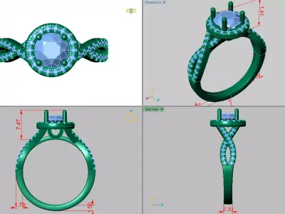 Halo Twisted Ring with pave setting on shank 3D print model