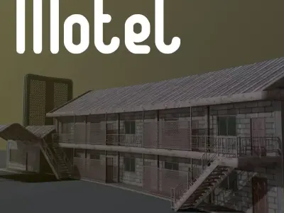 Motel wooden house with roof Low-poly 3D model