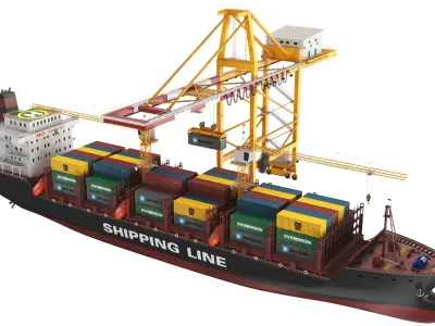  Container Ship With Gantry Crane 