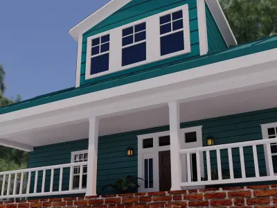 Exterior House Scene 3D Model Low-poly 3D model