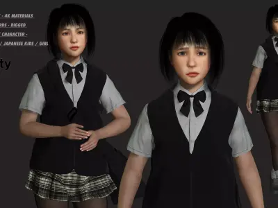 AAA 3D REALISTIC ASIAN GIRL CHARACTER - JAPANESE STUDENT KIDS Low-poly 3D model