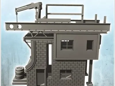 Brick industrial handling building with lifting crane 21 - Moder 3D print model