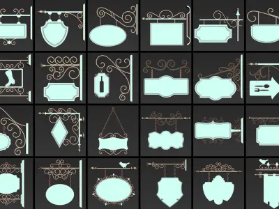 110 Iron Hanging Sign Board Base and High Mesh Pack 3D model