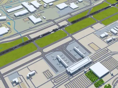 Piedmont Triad International Airport Greensboro 10km Low-poly 3D model