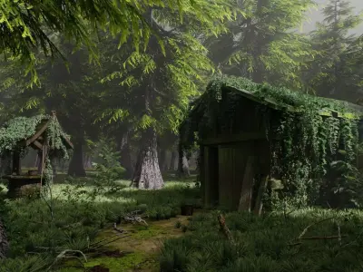 Abandoned Shack in Forest Scene 3D model