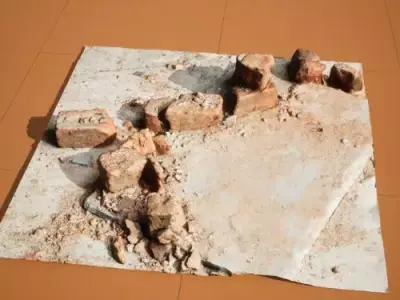 3D Model of a Broken Bricks on Concrete Floor 3D model
