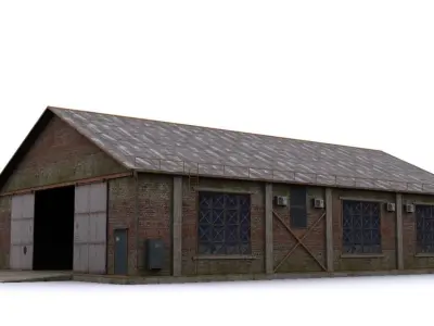 Hangar brick building Low-poly 3D model by sobul