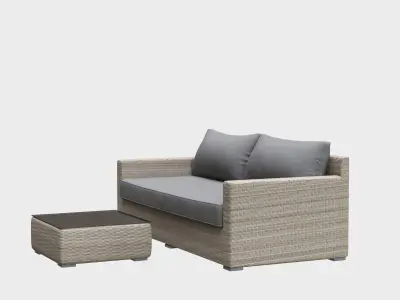 sofa-ourdoor outdoor rattan sofa set Low-poly 3D model
