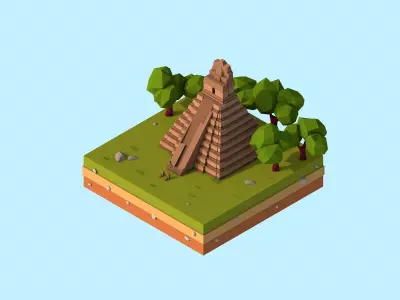 Cartoon Low Poly The Great Jaguar Tikal Temple Low-poly 3D model