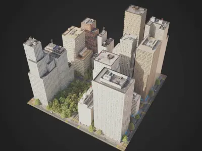 Realistic City District C34-C41 MAYA Low-poly 3D model