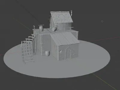 Low Poly House on field Low-poly 3D model