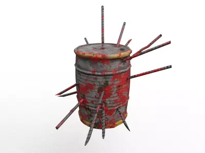 Low Poly Industrial Oil Drum Barrel Set Game Ready Prop Low-poly 3D model