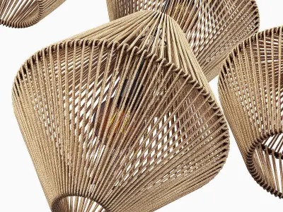 Lamp wood rattan wicker Cone 3D model