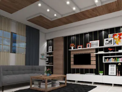 Black and white living room scene 3D model