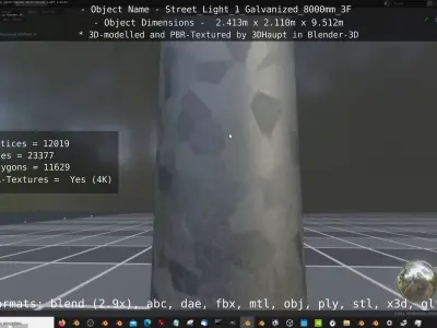 Street Light 1 Galvanized 8000mm 3F Low-poly 3D model