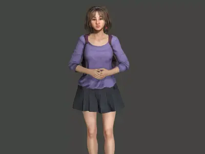 AAA REALISTIC FEMALE 3D CHARACTER BLONDE TEENAGE STUDENT Low-poly 3D model
