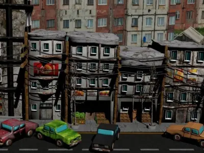 Ruined street Low-poly 3D model