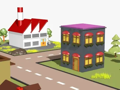 Cartoon City Landscape Low-poly 3D model