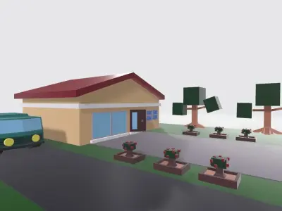 Low poly House and mini bus for free Free low-poly 3D model